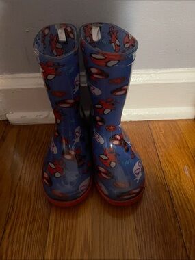 Kids Blue Spiderman Rain Boots Size 10c